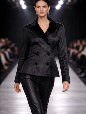 Lagerfeld Women’s Black Double-Breasted Satin Blazer